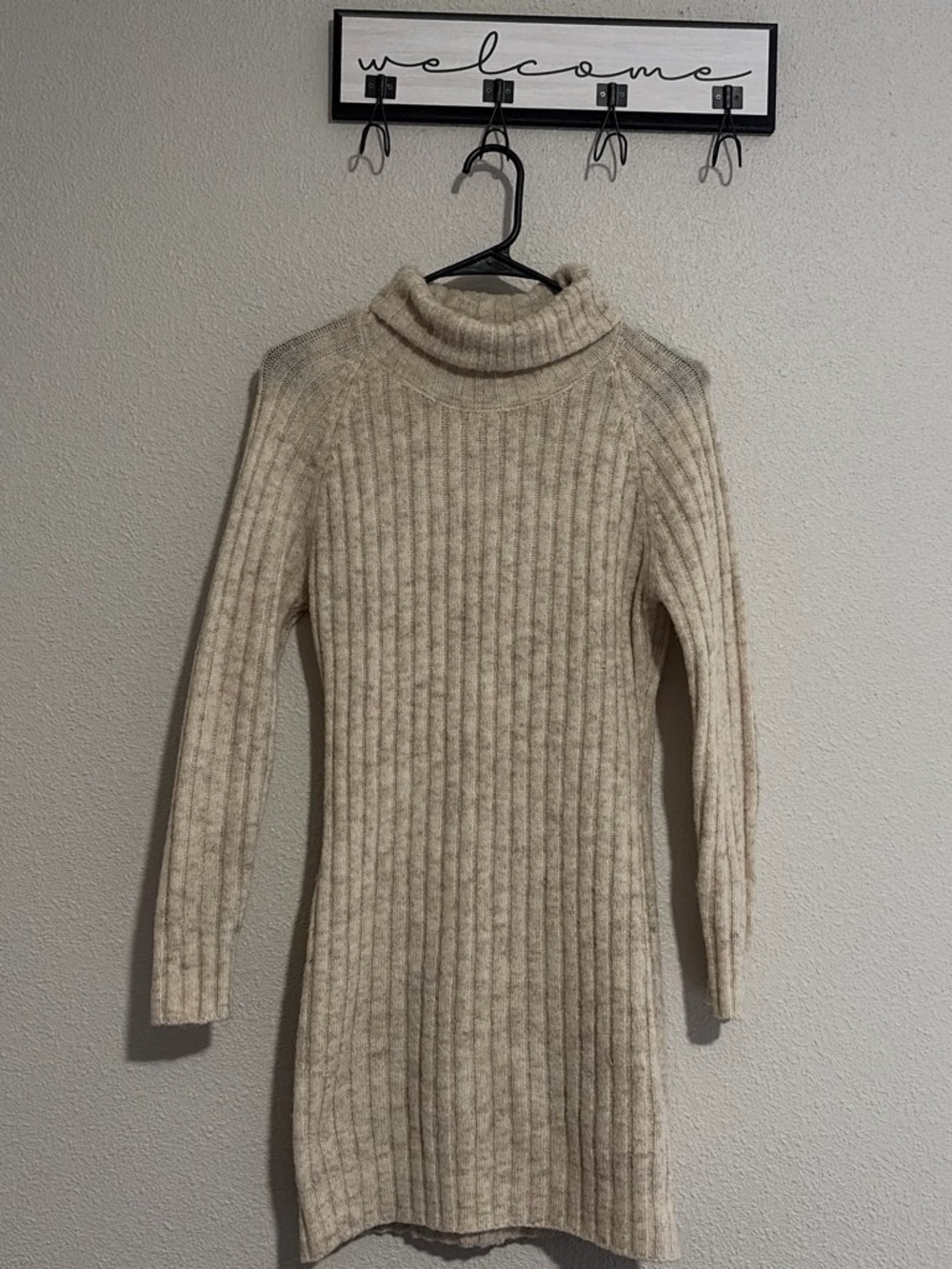 SHEIN Cream Ribbed Turtleneck Sweater Tunic